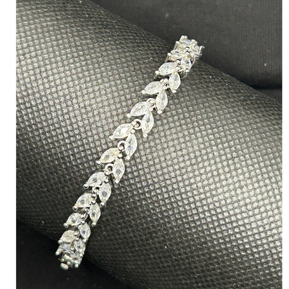 Crystal Leaf Tennis Bracelet Silver Tone Women's Rope Chain Sparkle Jewelry 7.5"